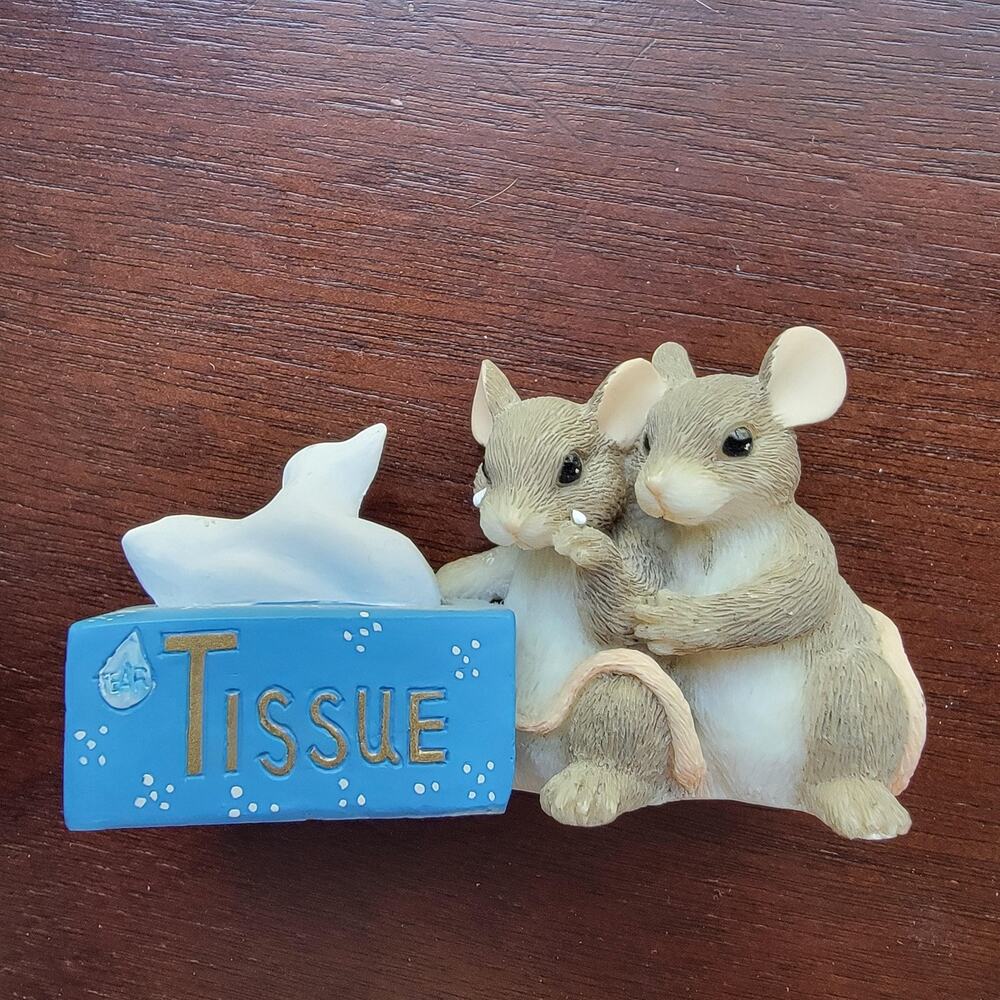 Charming Tails I'm Here For You Mice Tissue Box Figurine Small Multicolor